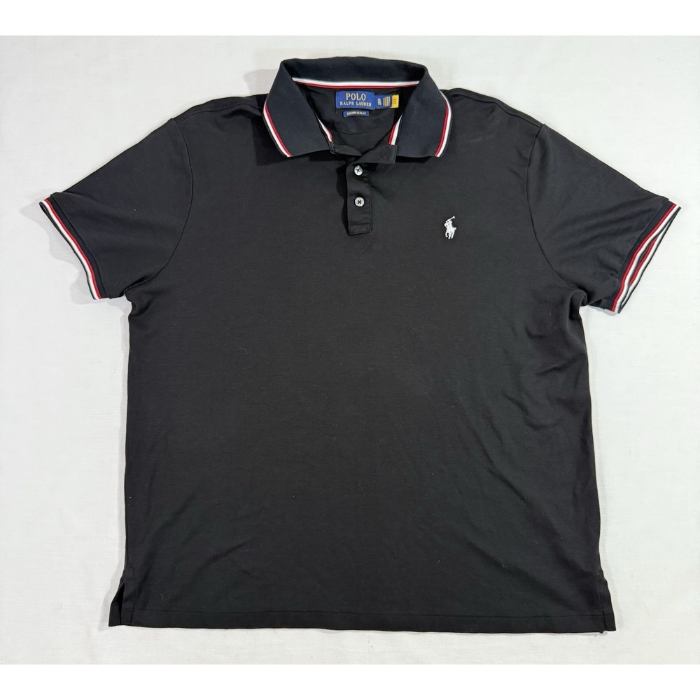 Polo Ralph Lauren Polo Shirt Mens XL Black 100% Cotton Tipped Logo Collared